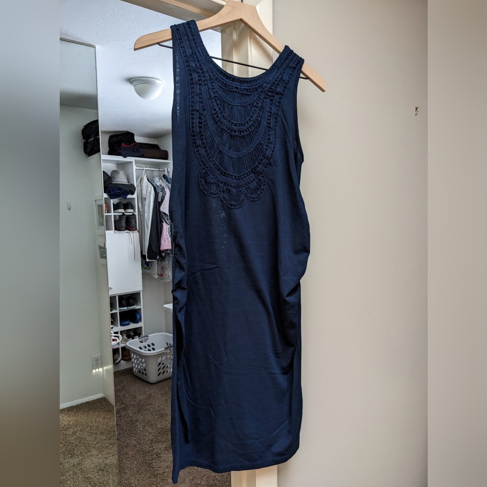 Liz Lange Maternity Navy Tank Dress with Crochet Neckline, M